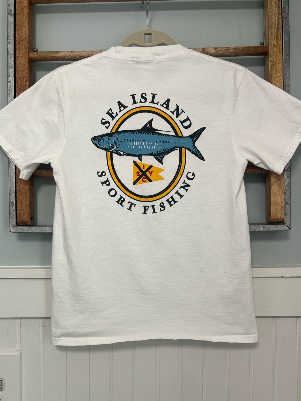 Youth, Sea Island, yacht club T-shirt, sport fishing size youth, large white